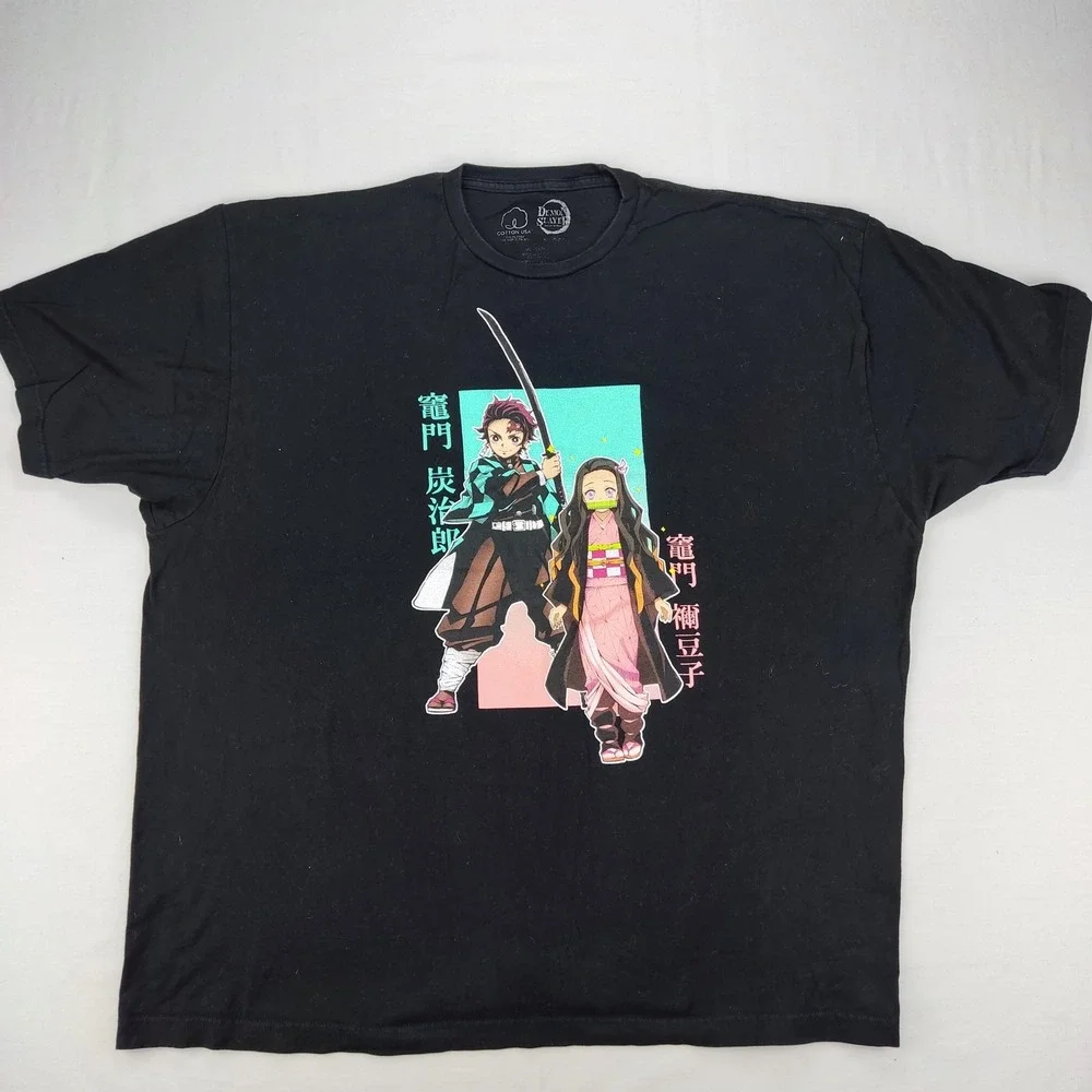 Demon Slayer T-Shirt Men 2XL Black Tanjiro Nezuko Graphic Anime Short Sleeve Tee